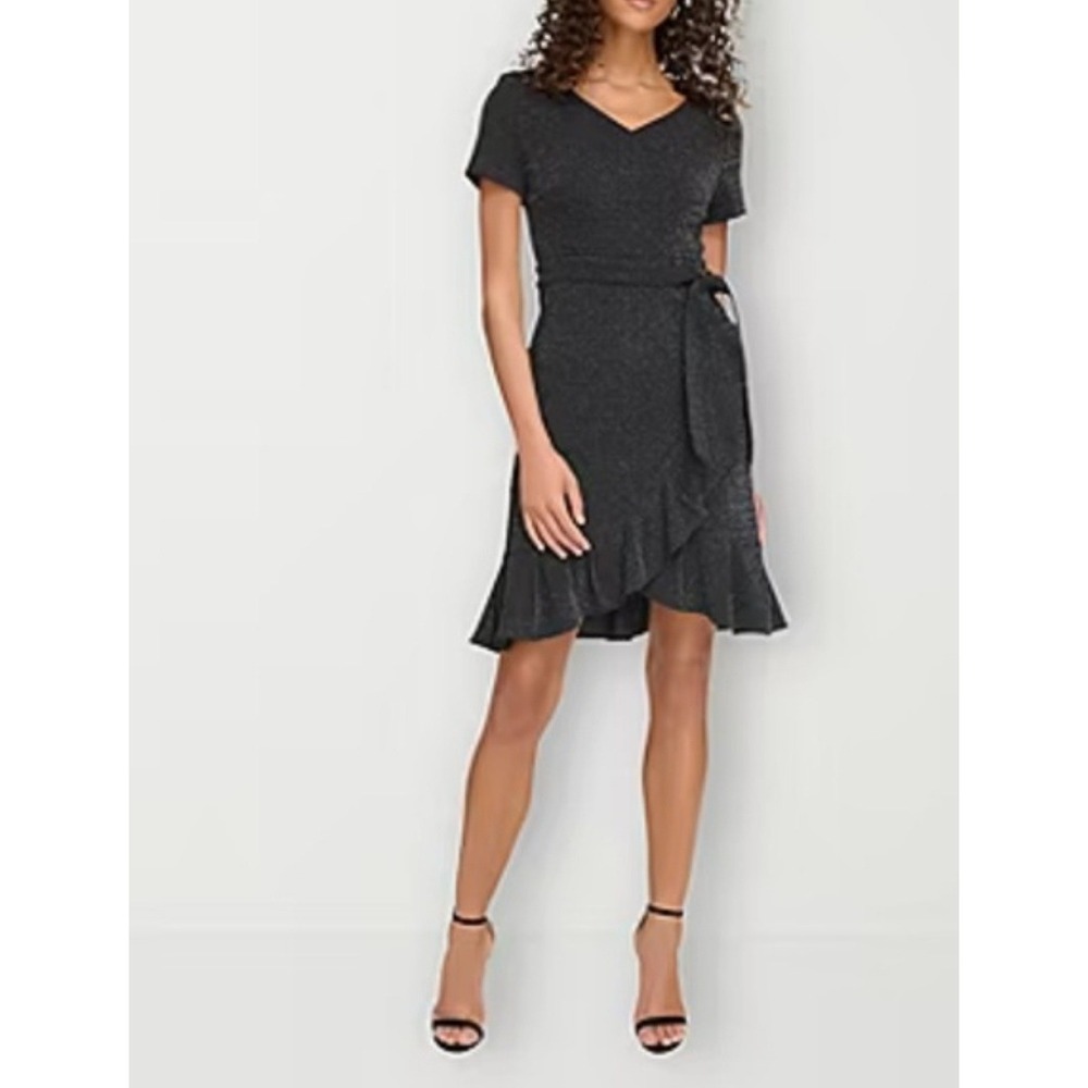 Y3K Whimsigoth Metallic Ruffle Wrap‎ Dress Black Special Occasion 1Size 14 NWT